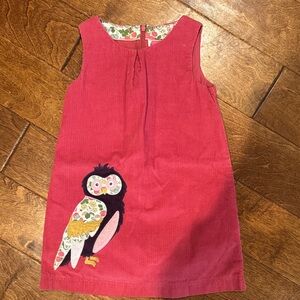 Mini Boden Girls Pink Corduroy Owl Appliqué Dress